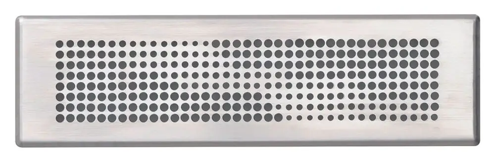 Rechteckige Abdeckblende aus Edelstahl mit perforierter Oberfläche, geeignet für Vaillant Produkte. Sie zeigt eine gleichmäßige Anordnung von Löchern.